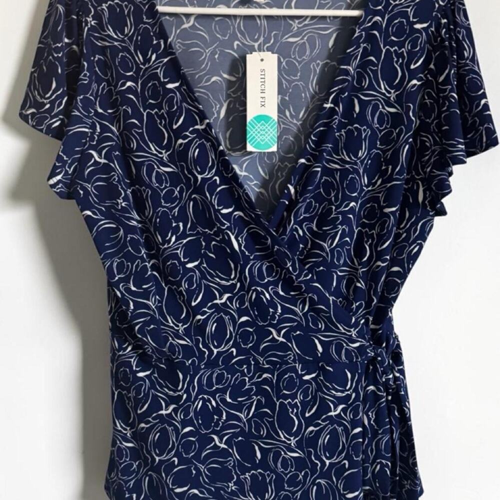 Womens Wrap Style Short Sleeve Blouse Large Top